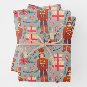 Feuille De Papier Cadeau Vintage Noël Nutcrackers et cadeaux