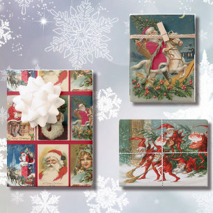 Feuille De Papier Cadeau Vintage Noël Père Noël Elves Cadeau victorien