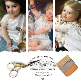 Feuille De Papier Cadeau Vintage Nursery Girl Kitten Découpage