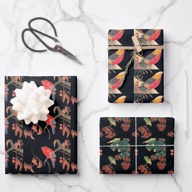 Feuille De Papier Cadeau Vintage oiseau noir (Recto)