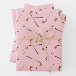 Feuille De Papier Cadeau Vintage Retro Golf Club Ball Motif rose