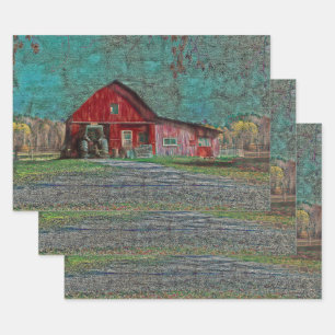 Feuille De Papier Cadeau Vintage Rustique Vieux Rouge Turquoise Texture Gra