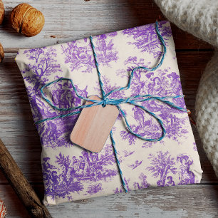 Feuille De Papier Cadeau Vintage Toile de Jouy Floral Pourpre Français