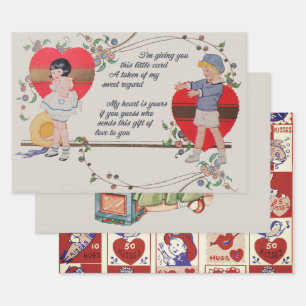Feuille De Papier Cadeau Vintage Valentine Enfants Joli Art Déco Coloré