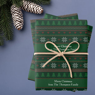 Feuille De Papier Cadeau Vintage vert sapin de Noël Motif personnalisé