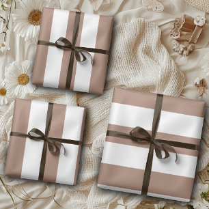 Feuille De Papier Cadeau Vintages bandes verticales Mocha Mousse Blanc