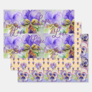 Feuille De Papier Cadeau Viola violet Pansies fleur Aquarelle Amour