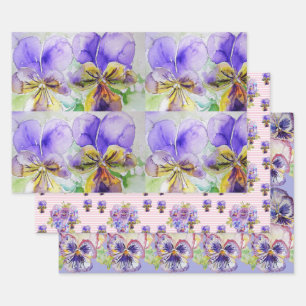 Feuille De Papier Cadeau Viola violet Pansies fleur Aquarelle Peinture