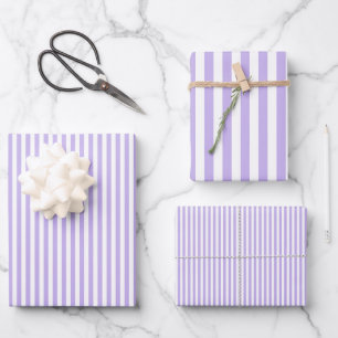 Feuille De Papier Cadeau Violet Clair & Rayures Blanches