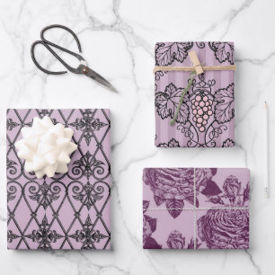 Feuille De Papier Cadeau Violet foncé et noir sur le thème de Paris
