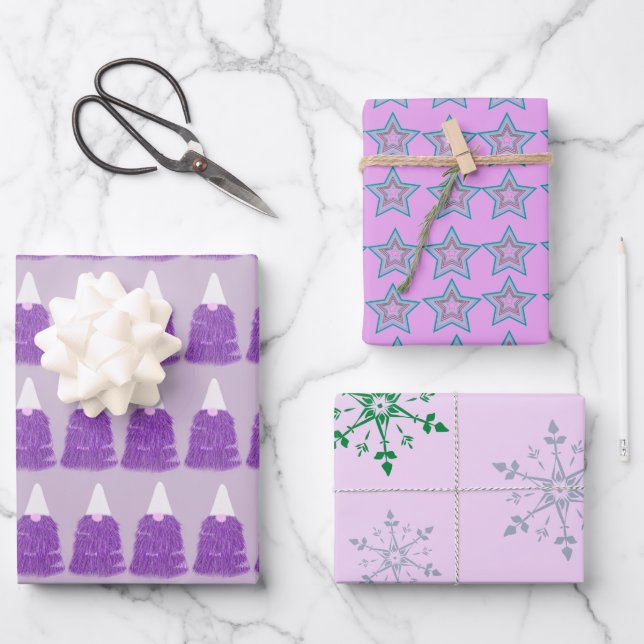 Feuille De Papier Cadeau violets noël drôle (Recto)