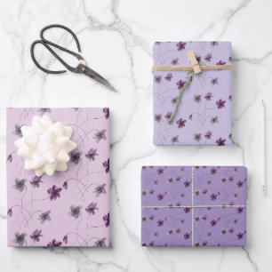 Feuille De Papier Cadeau Violettes sauvages aquarelle peintes à la main