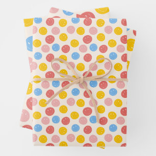Feuille De Papier Cadeau Visage de sourire esthétique rétro coloré