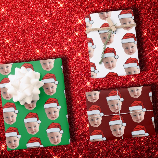 Feuille De Papier Cadeau Visage personnalisé Père Noël Chapeau drôle Visage (Créateur téléchargé)