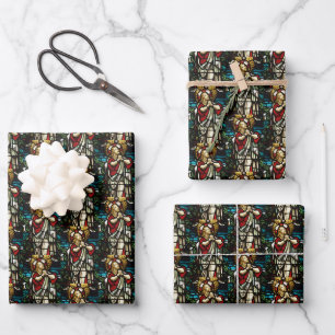 Feuille De Papier Cadeau Vitrail Jésus Priant Dans Le Sauvage