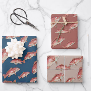 Feuille De Papier Cadeau Vivaneau rouge pêcheur de poisson