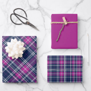 Feuille De Papier Cadeau Vivid violet, rose et bleu plaid