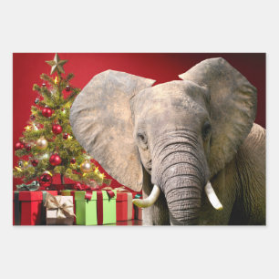 Feuille De Papier Cadeau Voeux de Noël éléphant