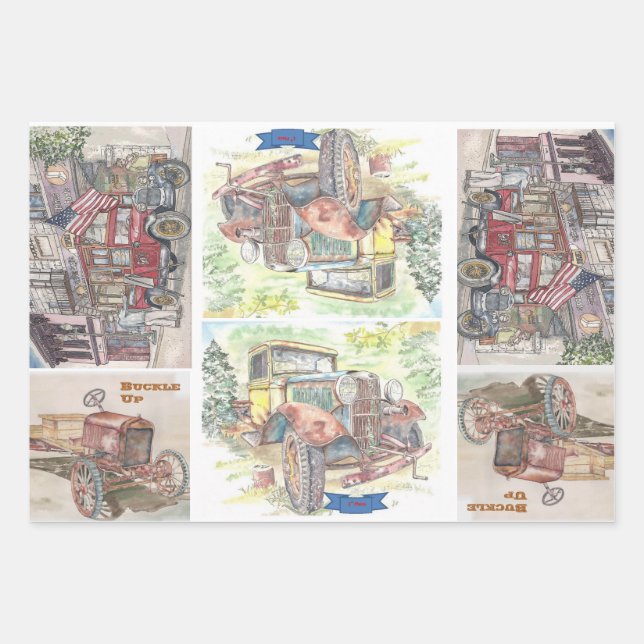 Feuille De Papier Cadeau Voiture classique (Devant)