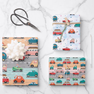 Feuille De Papier Cadeau Voitures amusantes motif avec animaux conduisant