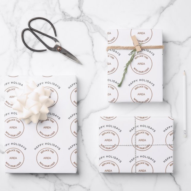 Feuille De Papier Cadeau Votre Logo Entreprise Joyeuses Fêtes Noël (Recto)