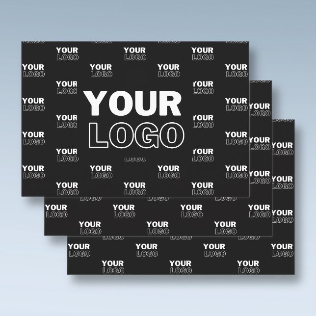 Feuille De Papier Cadeau Votre logo et arrière-plan Logo répétitif | Noir (Créateur téléchargé)