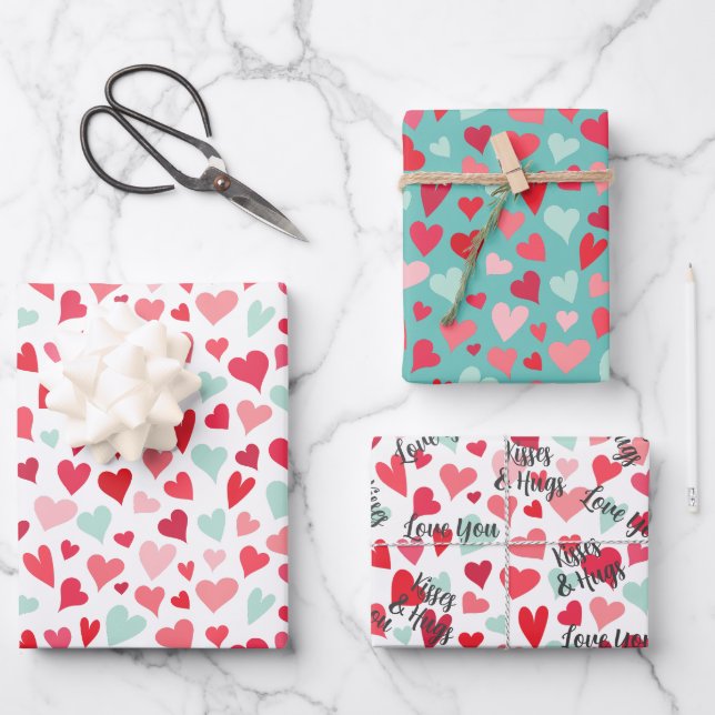 Feuille De Papier Cadeau Vous aimez Baisers & Coeurs (Recto)