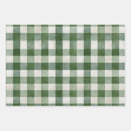 Feuille De Papier Cadeau Warm Cream Green Plaid Stripes Christmas