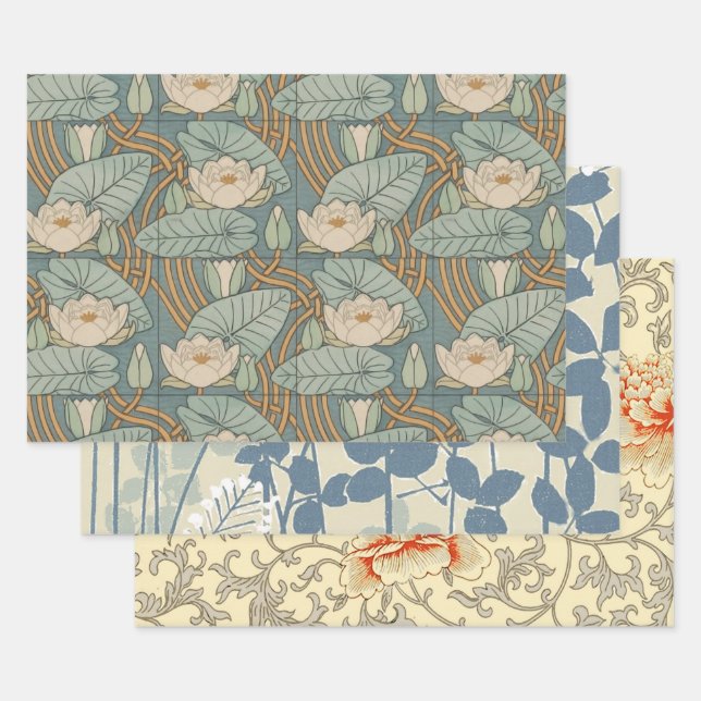 Feuille De Papier Cadeau Water Lys Lily Art Nouveau Nature (Lot)