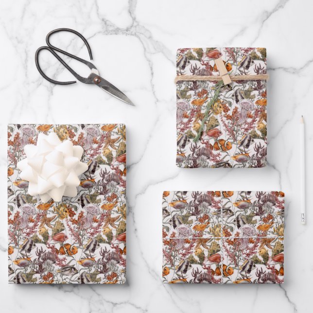 Feuille De Papier Cadeau Watercolor Motif Sea Life (Recto)