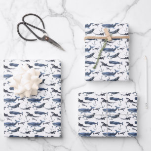 Feuille De Papier Cadeau Watercolor Whale & Anchor Pattern