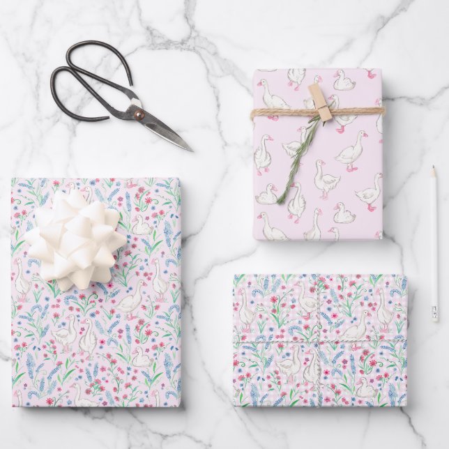 Feuille De Papier Cadeau Watercolour Geese and Wildflowers (Recto)