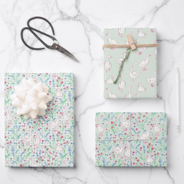Feuille De Papier Cadeau Watercolour Geese and Wildflowers (Recto)