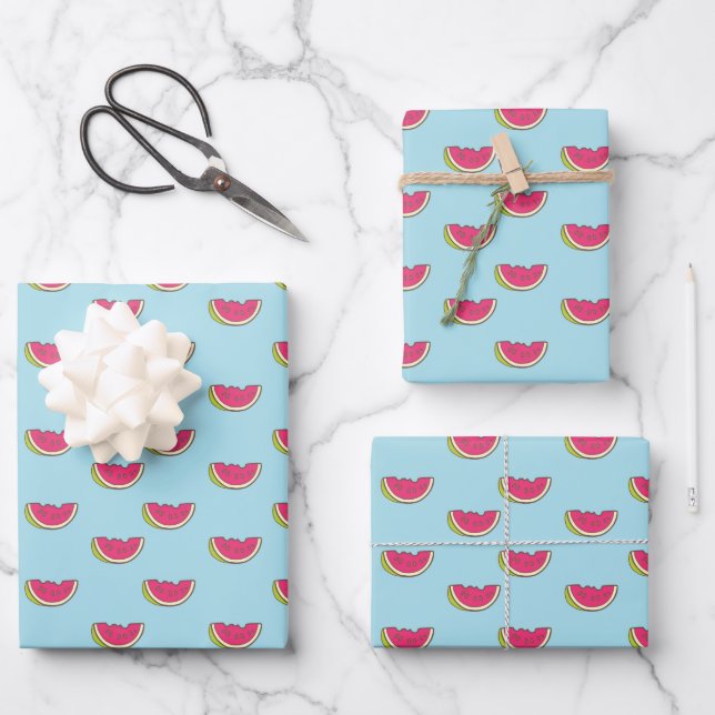 Feuille De Papier Cadeau Watermelon Slices on Teal Pattern (Recto)