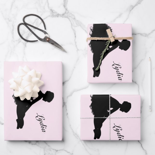 Feuille De Papier Cadeau Weight Ballerina Personnalisé w Nom Rose (Recto)