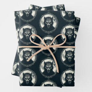 Feuille De Papier Cadeau Werewolf avec Pleine lune Horreur Vintage Éffrayan