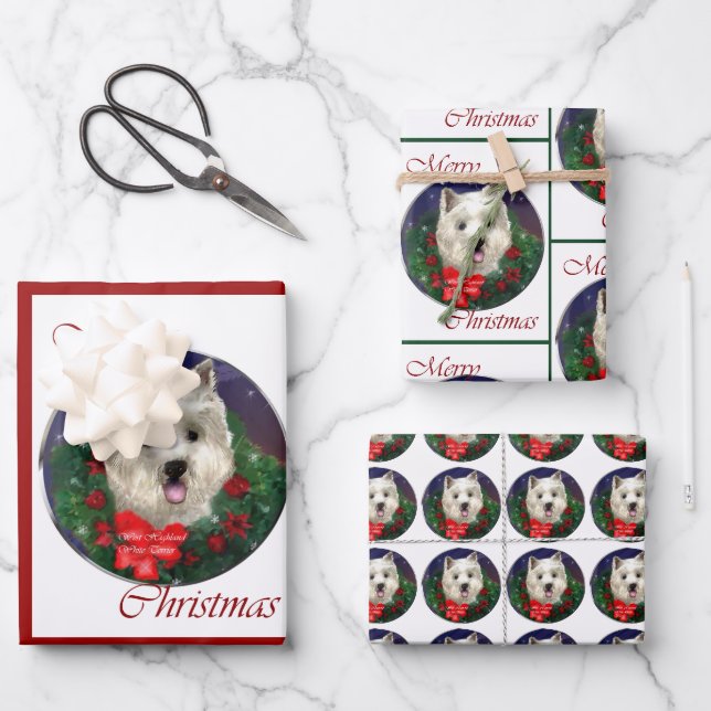 Feuille De Papier Cadeau West Highland White Terrier Noël (Recto)
