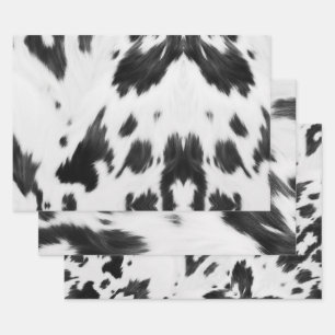 Feuille De Papier Cadeau Western Country Cowboy noir blanc vache Imprimer