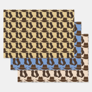 Feuille De Papier Cadeau Western Cowboy Casquette et Bottes