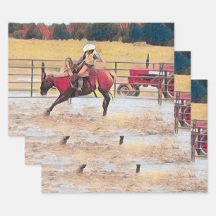 Feuille De Papier Cadeau Western Rodeo Country Horse Art