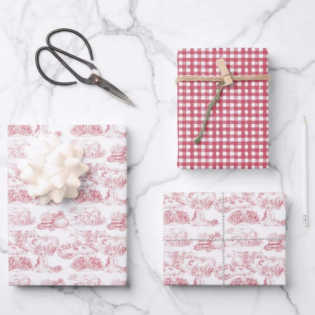 Feuille De Papier Cadeau WHEATEN Terrier Red Toile & En vichy (Recto)