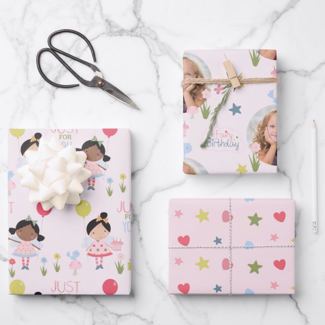 Feuille De Papier Cadeau Whimsical Birthday fée rose personnalisée Wrappin (Recto)