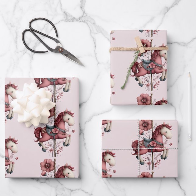 Feuille De Papier Cadeau Whimsical Carousel Horse Image Pattern (Recto)