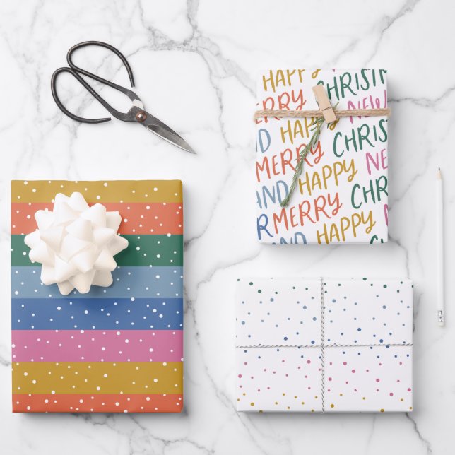 Feuille De Papier Cadeau Whimsical Coloré Bright Snowfall Stripes Wrappin (Recto)