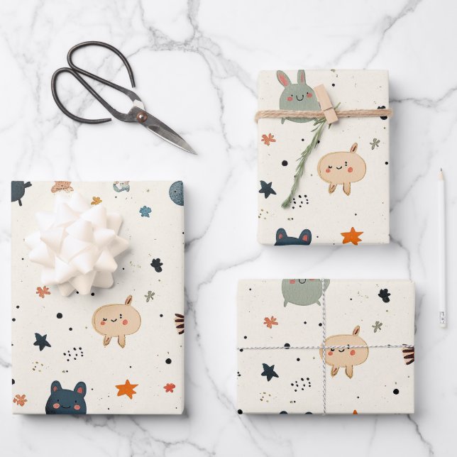 Feuille De Papier Cadeau Whimsical Critter Wonderland (Recto)