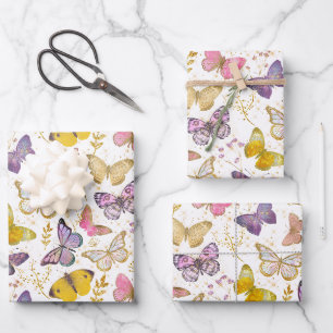 Feuille De Papier Cadeau Whimsical Girl Faux Parties scintillant Papillons 