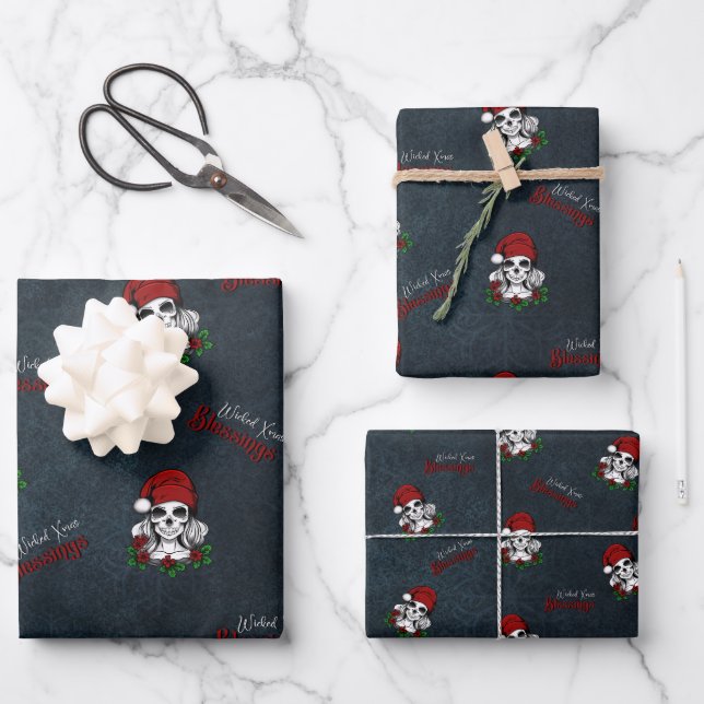 Feuille De Papier Cadeau Whimsical gothique Père Noël Crâne Noël (Recto)