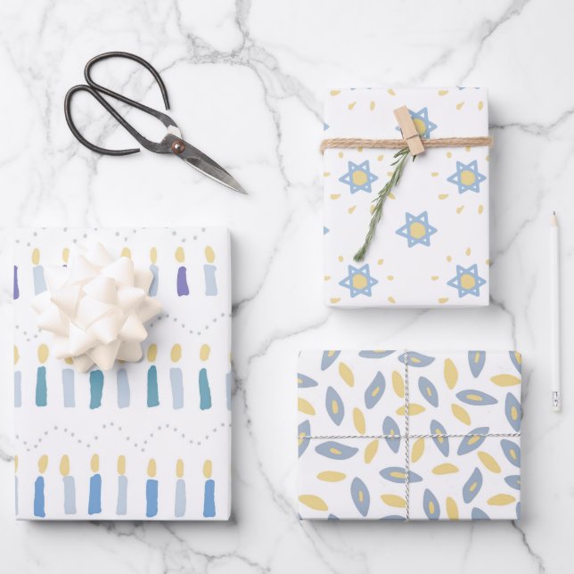Feuille De Papier Cadeau Whimsical Hanoukka assortis (Recto)