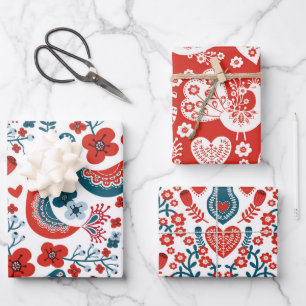 Feuille De Papier Cadeau Whimsical Nordic Christmas Birds