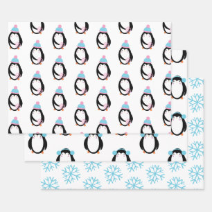 Feuille De Papier Cadeau Whimsical Penguin Snowflakes Noël